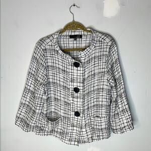 LIV by Habitat Clothes Black and White Plaid Button Front Linen Blend Top Size M